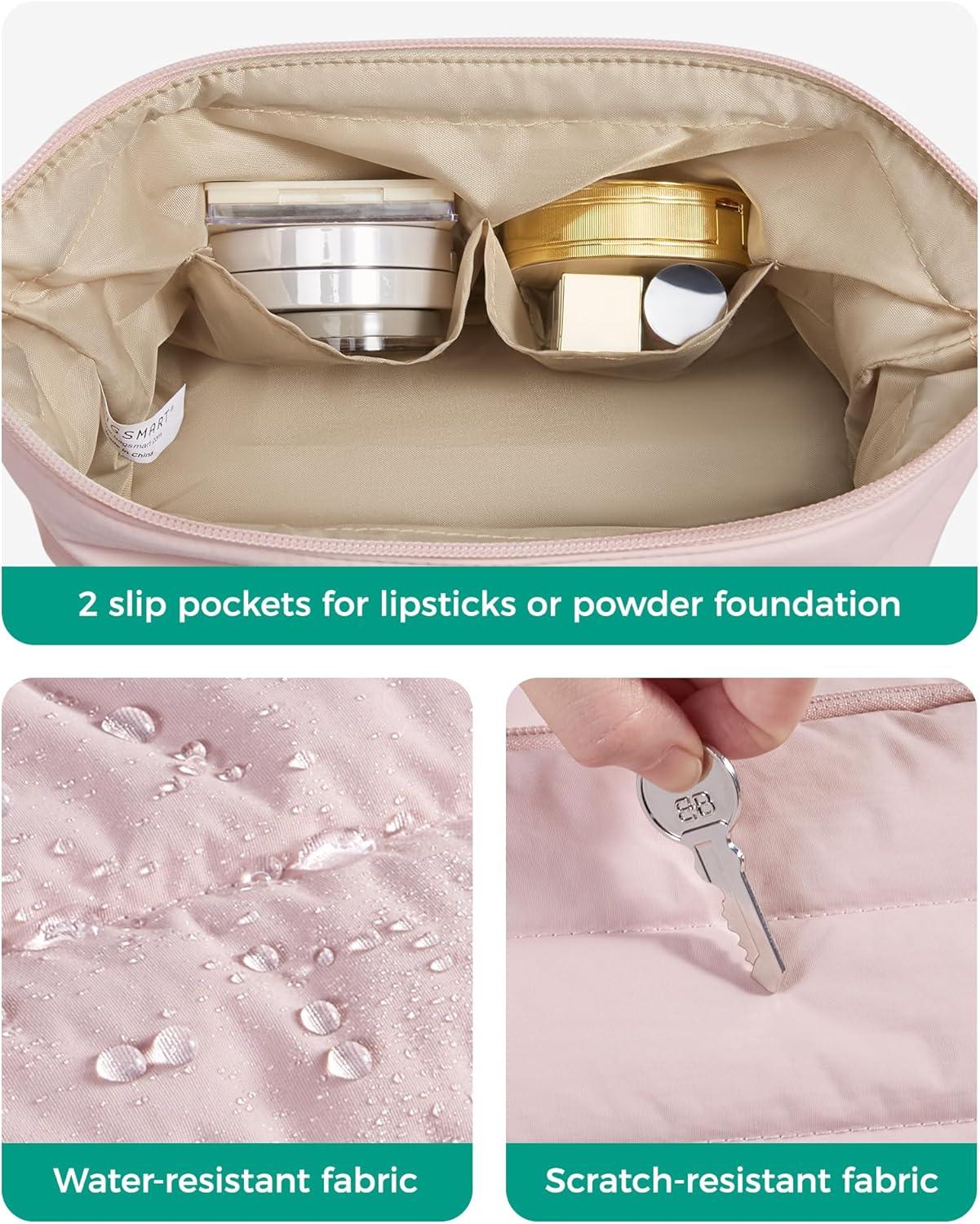 image:imageBAGSMART Makeup Bag Travel Toiletry Bag Puffy Padded Make Up Bags for Women Makeup Organizer Wideopen Pouch Purse Travel Essentials for Toiletries Accessories Brushes CamelBrownBrown
