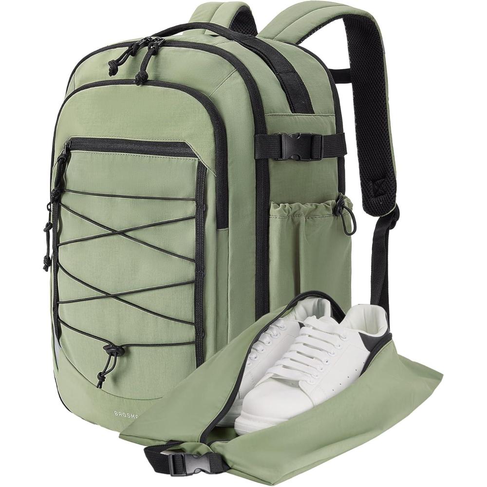 image:imageBAGSMART Carry On Travel Backpack 17 Inch Large Travel backpack Carry On Flight Approved Antitheft Personal Item Backpack Travel Bag With Shoe Bag 30L Water Resistant Casual Daypack BeigeGreen