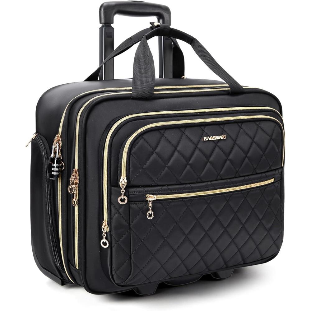 image:imageBAGSMART Womens Rolling Laptop Bag for 156 Inch Laptop Underseat CarryOn Luggage with TSA Lock Wheeled Computer Briefcase for Travel Work Business BlackBlack