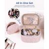 BAGSMART Travel Makeup Bag, 2-Piece Puffy Quilted Cute Make Up Bag Cosmetic Bags for Women, Large Wide-Open Toiletry Pouch Gifts for Toiletries Accessories Travelling Essentials, Black(Pink)