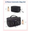 BAGSMART Travel Makeup Bag, 2-Piece Puffy Quilted Cute Make Up Bag Cosmetic Bags for Women, Large Wide-Open Toiletry Pouch Gifts for Toiletries Accessories Travelling Essentials, Black(Black)