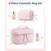 BAGSMART Travel Makeup Bag, 2-Piece Puffy Quilted Cute Make Up Bag Cosmetic Bags for Women, Large Wide-Open Toiletry Pouch Gifts for Toiletries Accessories Travelling Essentials, Black(Pink)