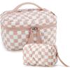 BAGSMART Travel Makeup Bag, 2-Piece Puffy Quilted Cute Make Up Bag Cosmetic Bags for Women, Large Wide-Open Toiletry Pouch Gifts for Toiletries Accessories Travelling Essentials, Black(Checkered Khaki)