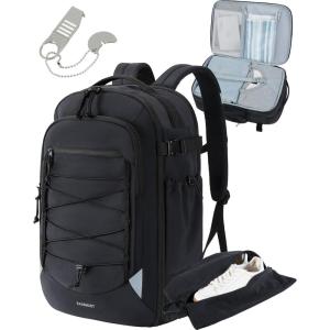 BAGSMART Carry On Travel Backpack, 17 Inch Large Travel backpack Carry On Flight Approved, Anti-theft Personal Item Backpack Travel Bag With Shoe Bag, 30L Water Resistant Casual Daypack, Beige(Black)