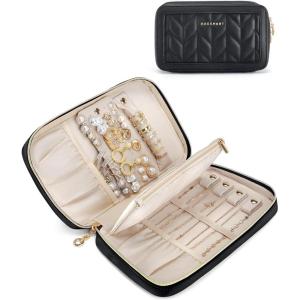 BAGSMART Travel Jewelry Case Jewelry Box Organizers and Storage Earings Holder Organizer for Women for Necklaces, Bracelets, Rings-Beige(A-Black)