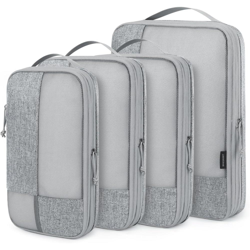 image:imageBAGSMART Compression Packing Cubes for Travel 6 Set Packing Cubes for Carry on Suitcases Compression Travel Cubes amp Suitcase Organizer for Packing with Shoe Bag KhakiGrey