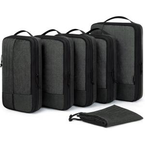 BAGSMART Compression Packing Cubes for Travel, 6 Set Packing Cubes for Carry on Suitcases, Compression Travel Cubes & Suitcase Organizer for Packing with Shoe Bag Khaki(04-Black)