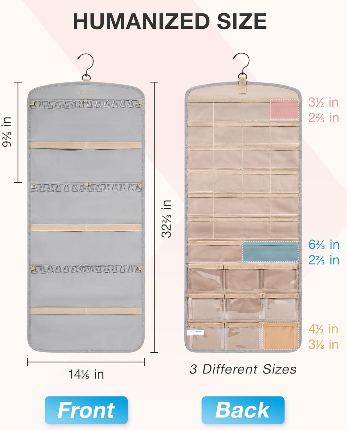 image:imageBAGSMART Hanging Jewelry Organizer Storage with Hanger Metal Hooks DoubleSided Jewelry Holder for Earrings Necklaces Rings on Closet Wall Door 1 piece Large BlackGrey