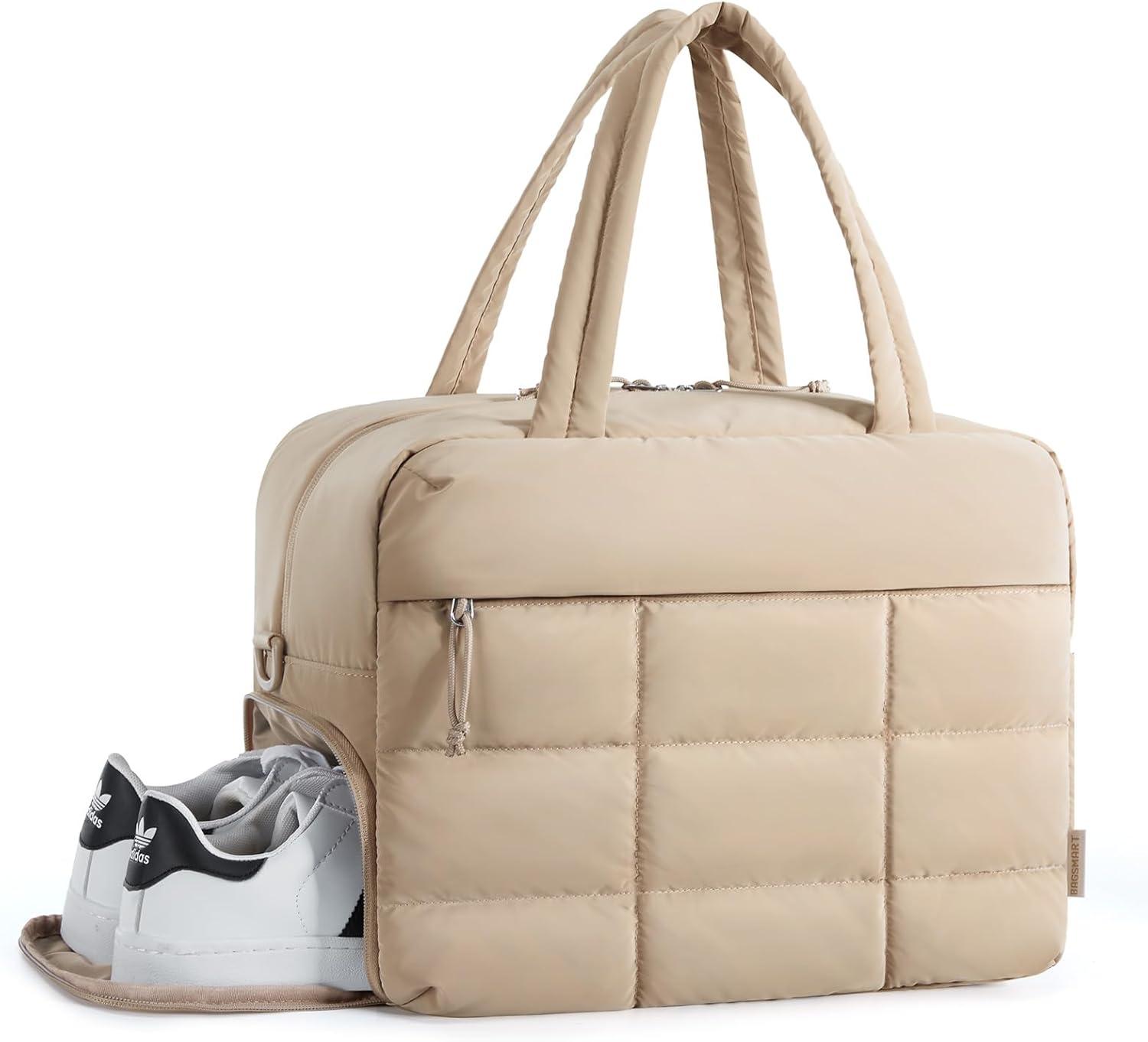image:imageBAGSMART Large Gym Bag for Women Carry on Travel Duffel Bag Waterresistant Weekender with Shoe Compartment for Gym Travel Work ClassicDesert