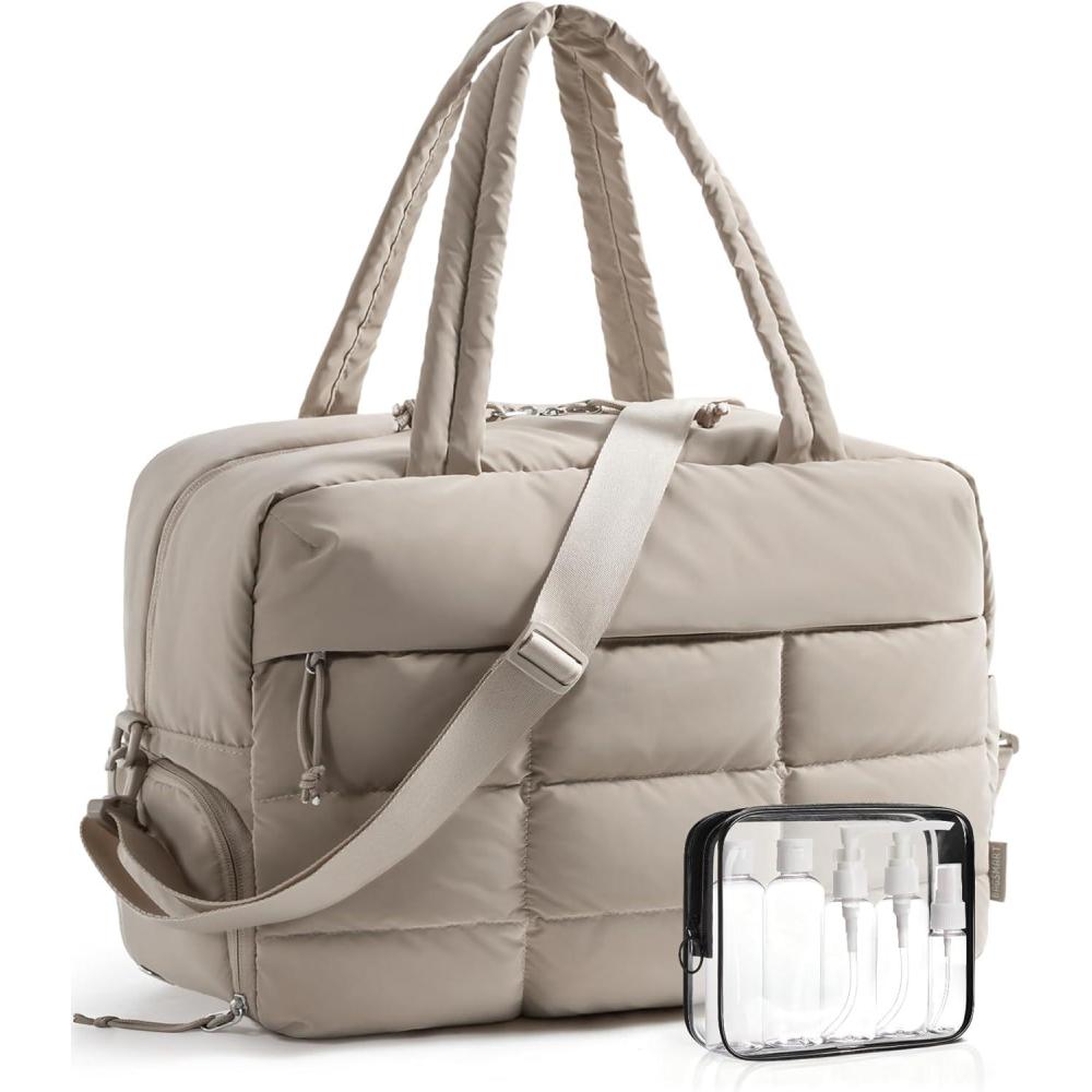 image:imageBAGSMART Large Gym Bag for Women Carry on Travel Duffel Bag Waterresistant Weekender with Shoe Compartment for Gym Travel Work ClassicKhaki