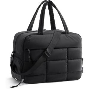 BAGSMART Large Gym Bag for Women, Carry on Travel Duffel Bag, Water-resistant Weekender with Shoe Compartment for Gym Travel Work, Classic(Black)