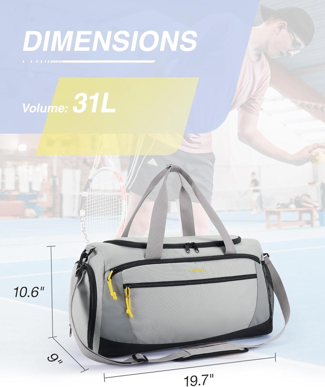 image:imageBAGSMART Gym Bag 31L Sports Travel Duffle Bag With Shoe Compartment Waterproof Gym Duffel Bag for MenampWomen Travel Carry On Weekender Workout Bag Grey