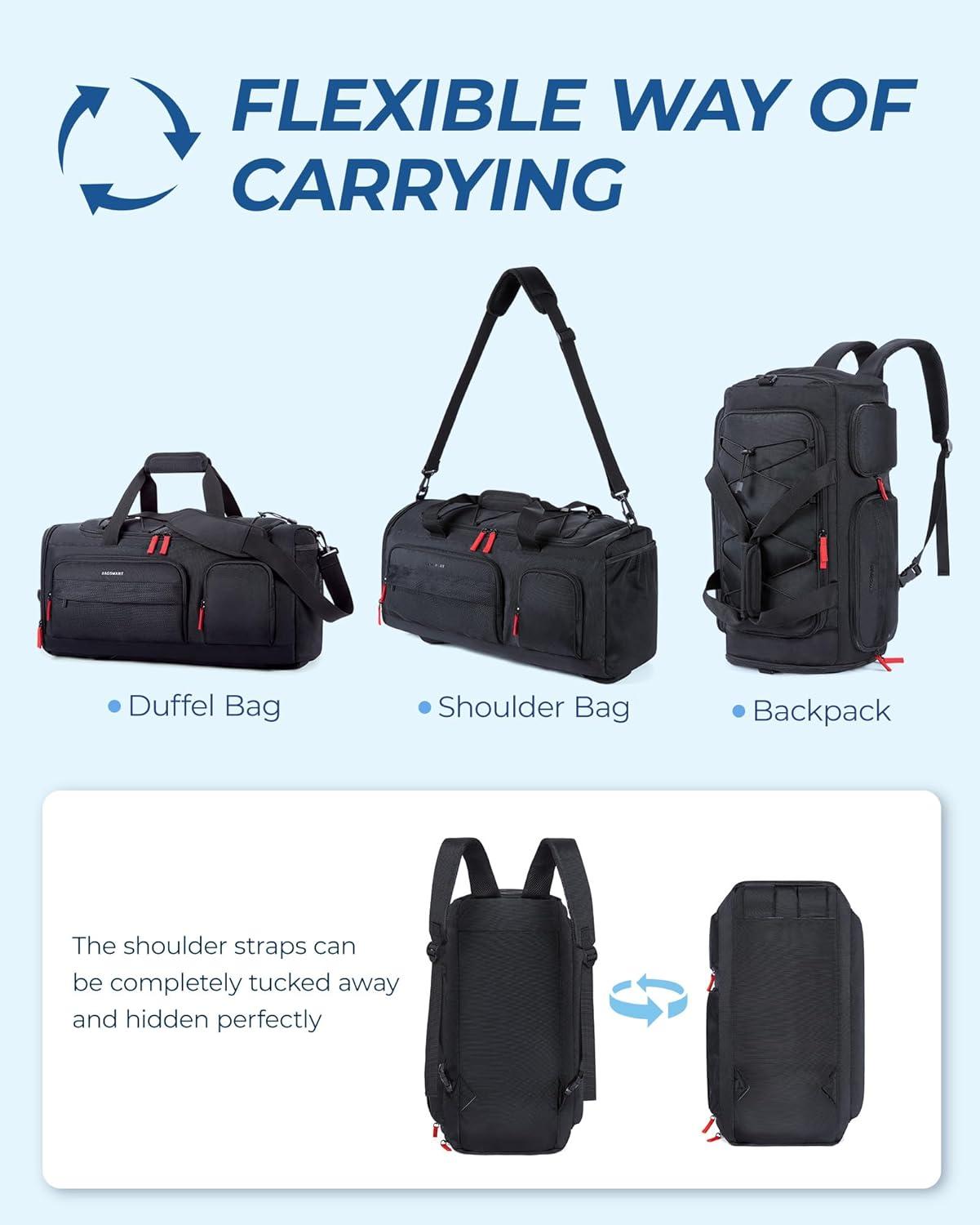 image:imageBAGSMART Gym Bag for Women amp Men 35L Sports Travel Duffel Bag with Shoe CompartmentAntiTheft Carry On Weekender Bag for Airplane Water Resistant Workout Overnight Backpack for Travel GymGreyBlack