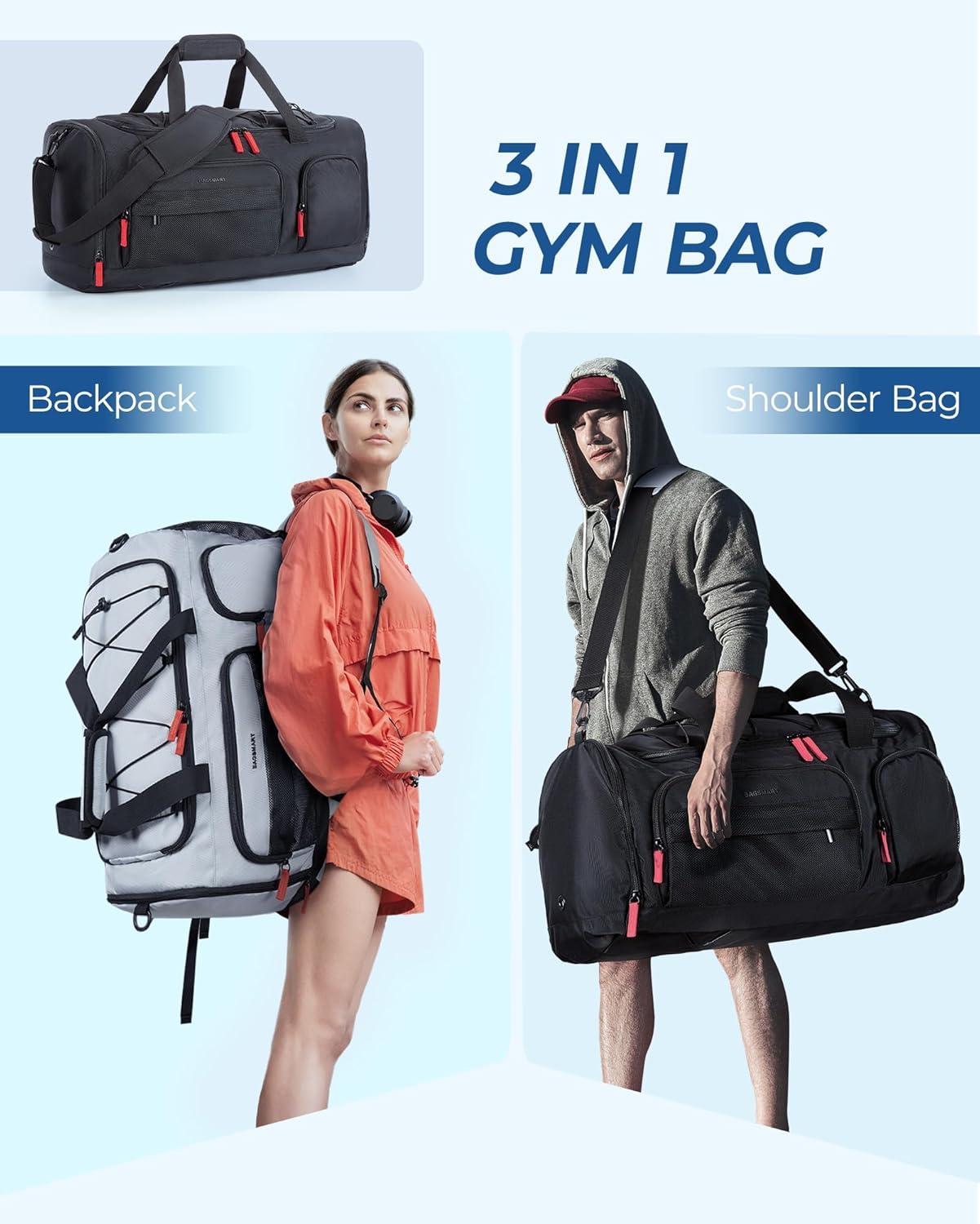 image:imageBAGSMART Gym Bag for Women amp Men 35L Sports Travel Duffel Bag with Shoe CompartmentAntiTheft Carry On Weekender Bag for Airplane Water Resistant Workout Overnight Backpack for Travel GymGreyBlack