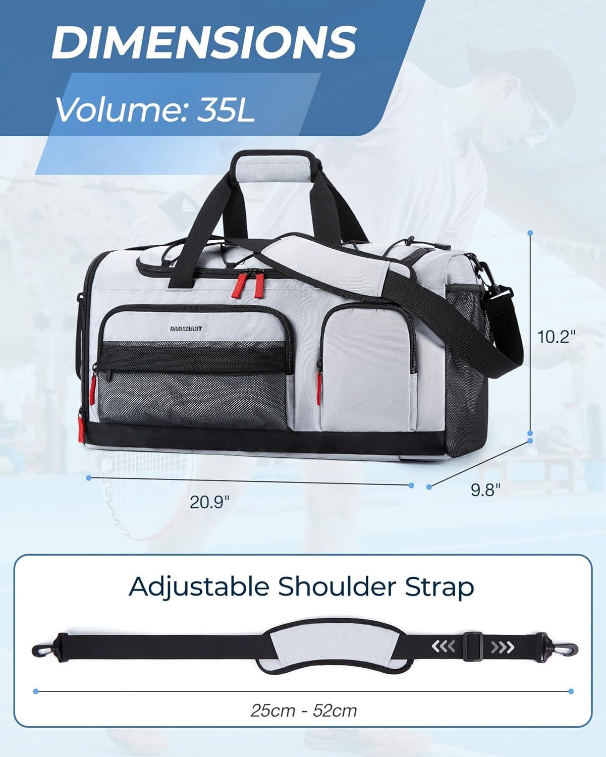 image:imageBAGSMART Gym Bag for Women amp Men 35L Sports Travel Duffel Bag with Shoe CompartmentAntiTheft Carry On Weekender Bag for Airplane Water Resistant Workout Overnight Backpack for Travel GymGreyGrey
