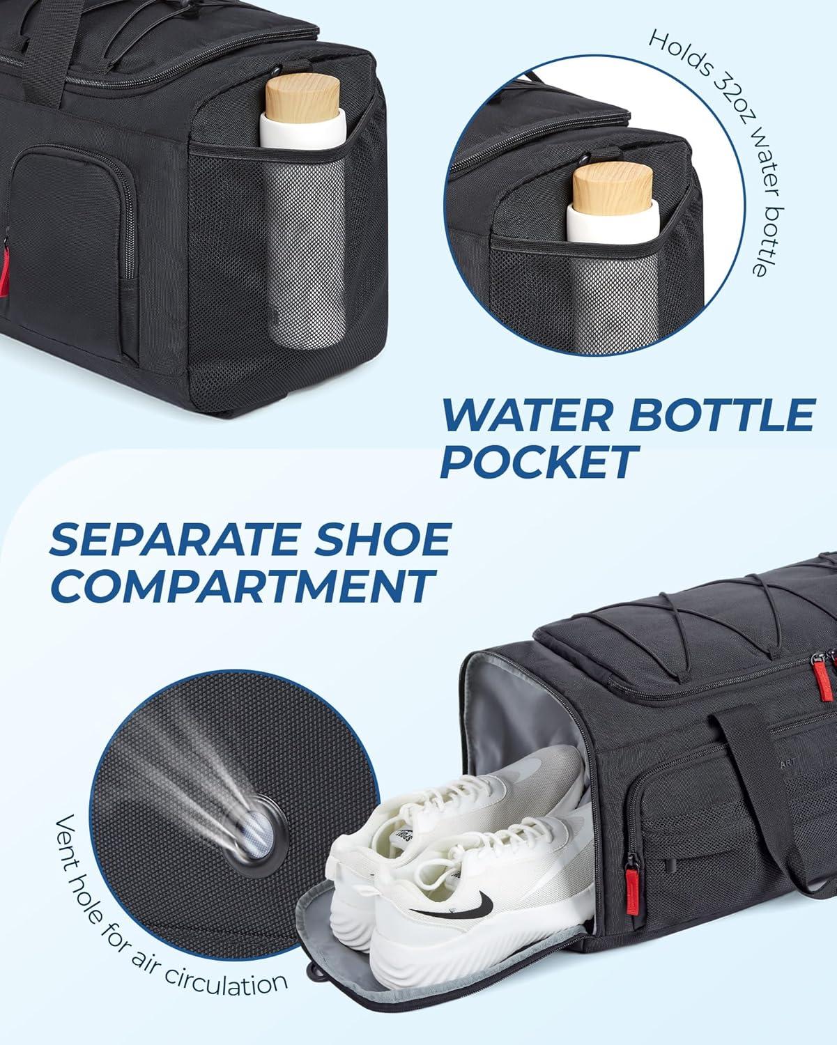 image:imageBAGSMART Gym Bag for Women amp Men 35L Sports Travel Duffel Bag with Shoe CompartmentAntiTheft Carry On Weekender Bag for Airplane Water Resistant Workout Overnight Backpack for Travel GymGreyBlack