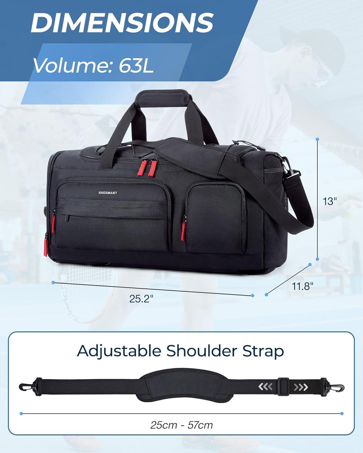 image:imageBAGSMART Gym Bag for Women amp Men 35L Sports Travel Duffel Bag with Shoe CompartmentAntiTheft Carry On Weekender Bag for Airplane Water Resistant Workout Overnight Backpack for Travel GymGreyBlack