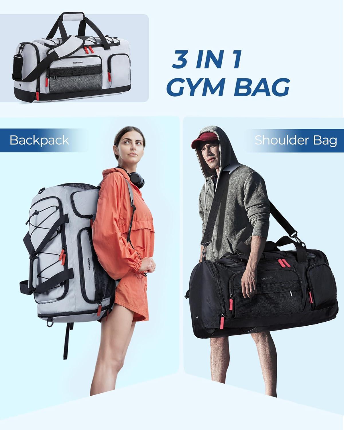 image:imageBAGSMART Gym Bag for Women amp Men 35L Sports Travel Duffel Bag with Shoe CompartmentAntiTheft Carry On Weekender Bag for Airplane Water Resistant Workout Overnight Backpack for Travel GymGreyGrey