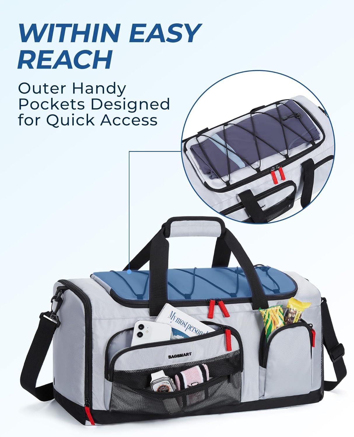 image:imageBAGSMART Gym Bag for Women amp Men 35L Sports Travel Duffel Bag with Shoe CompartmentAntiTheft Carry On Weekender Bag for Airplane Water Resistant Workout Overnight Backpack for Travel GymGreyGrey
