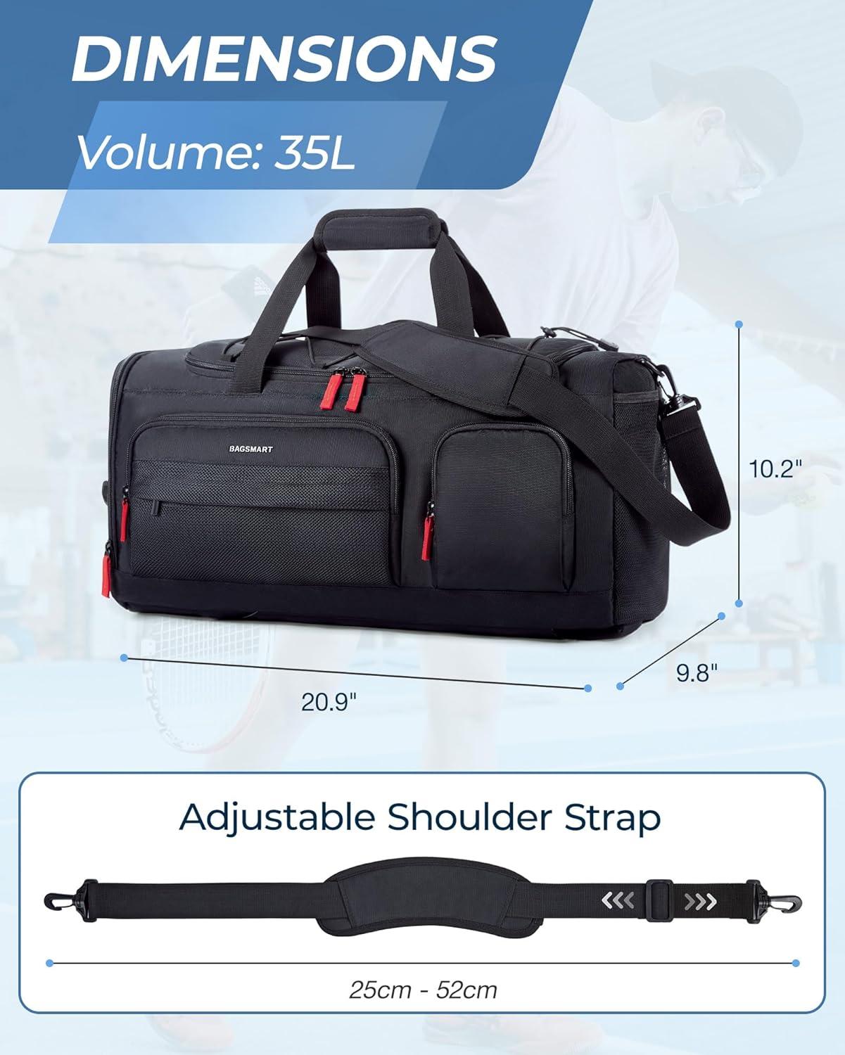 image:imageBAGSMART Gym Bag for Women amp Men 35L Sports Travel Duffel Bag with Shoe CompartmentAntiTheft Carry On Weekender Bag for Airplane Water Resistant Workout Overnight Backpack for Travel GymGreyKhaki