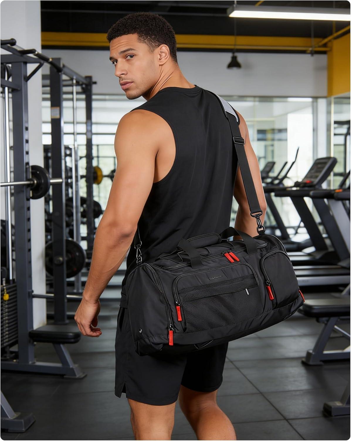 image:imageBAGSMART Gym Bag for Women amp Men 35L Sports Travel Duffel Bag with Shoe CompartmentAntiTheft Carry On Weekender Bag for Airplane Water Resistant Workout Overnight Backpack for Travel GymGreyBlack