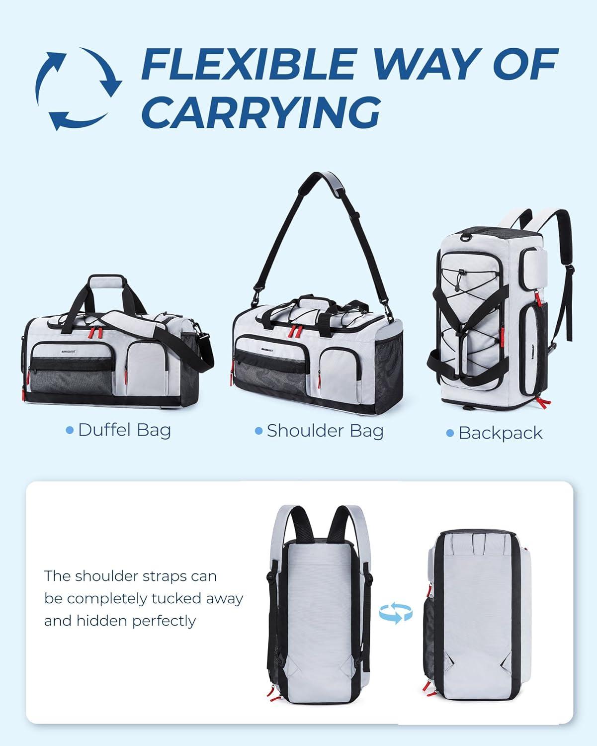 image:imageBAGSMART Gym Bag for Women amp Men 35L Sports Travel Duffel Bag with Shoe CompartmentAntiTheft Carry On Weekender Bag for Airplane Water Resistant Workout Overnight Backpack for Travel GymGreyGrey