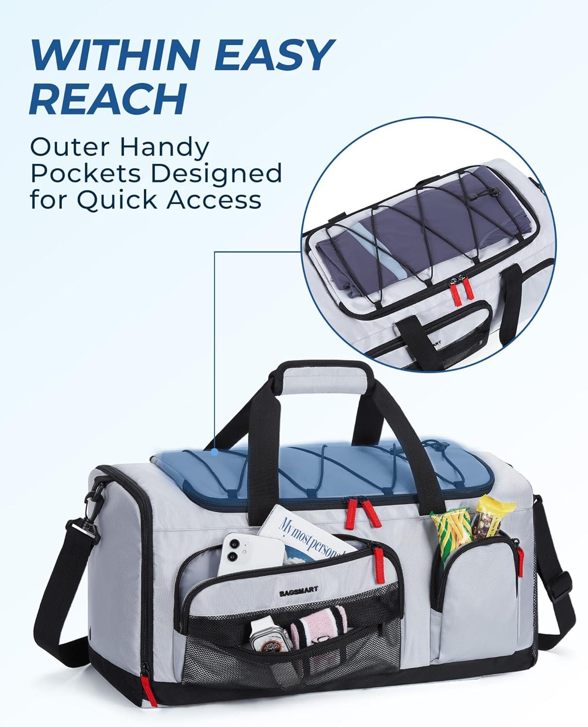 image:imageBAGSMART Gym Bag for Women amp Men 35L Sports Travel Duffel Bag with Shoe CompartmentAntiTheft Carry On Weekender Bag for Airplane Water Resistant Workout Overnight Backpack for Travel GymGreyGrey