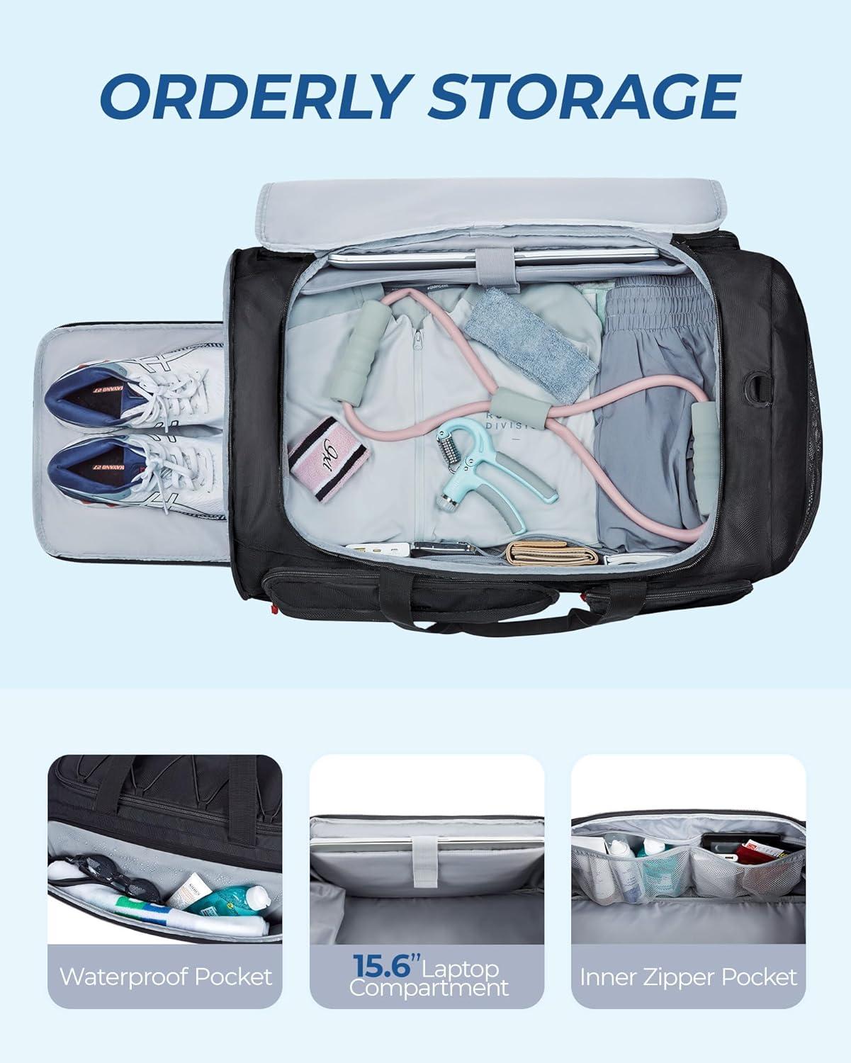 image:imageBAGSMART Gym Bag for Women amp Men 35L Sports Travel Duffel Bag with Shoe CompartmentAntiTheft Carry On Weekender Bag for Airplane Water Resistant Workout Overnight Backpack for Travel GymGreyBlack
