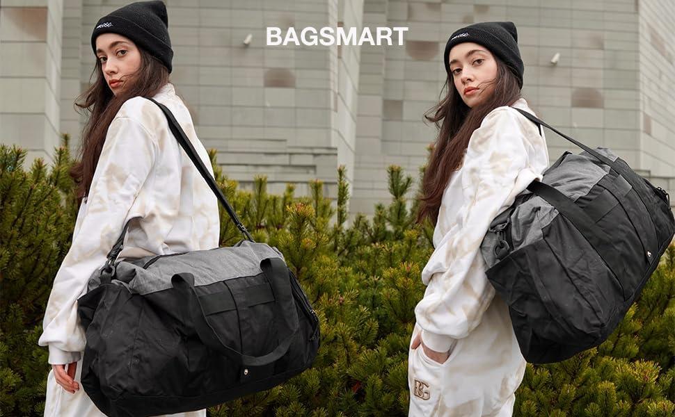 image:imageBAGSMART Gym Bags for Men Women Foldable Travel Duffle Bag Lightweight Weekender Duffel Bag With Shoe Compartment Water Resistant Workout Duffle Sports Bag for Travel Yoga Black1Black