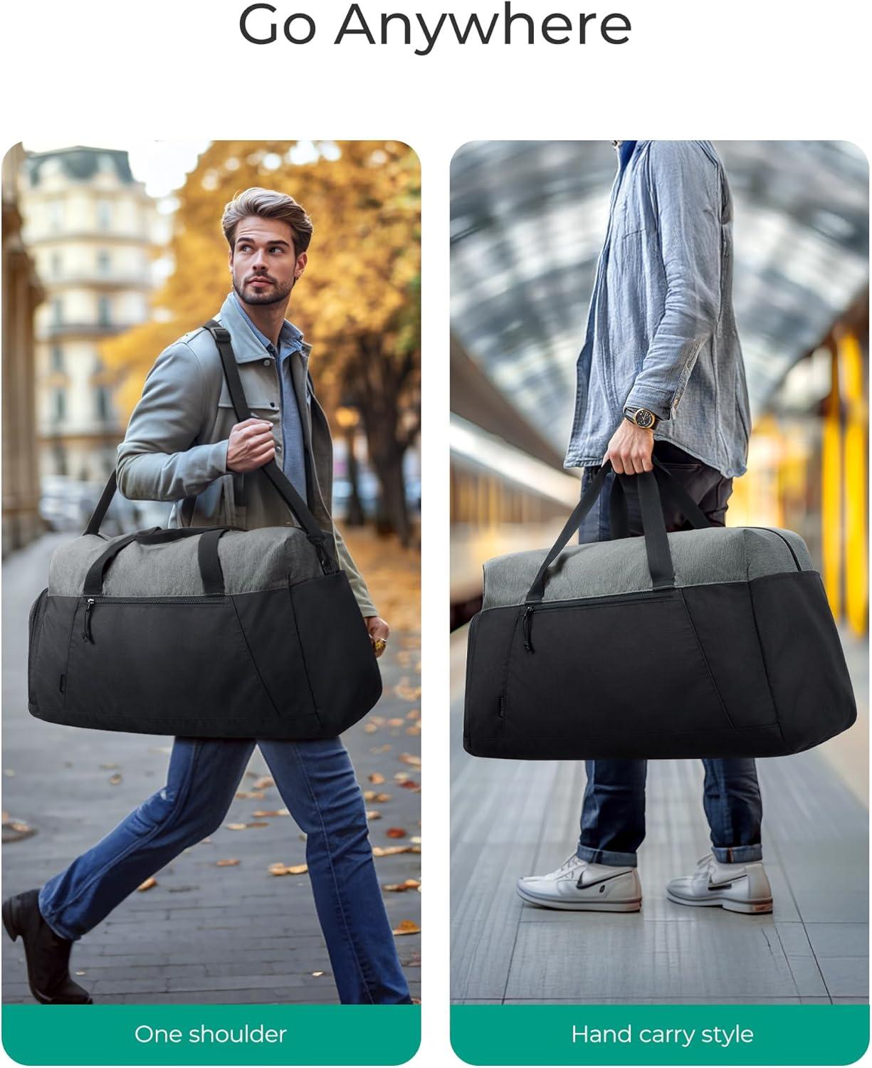 image:imageBAGSMART Gym Bags for Men Women Foldable Travel Duffle Bag Lightweight Weekender Duffel Bag With Shoe Compartment Water Resistant Workout Duffle Sports Bag for Travel Yoga BlackBlack