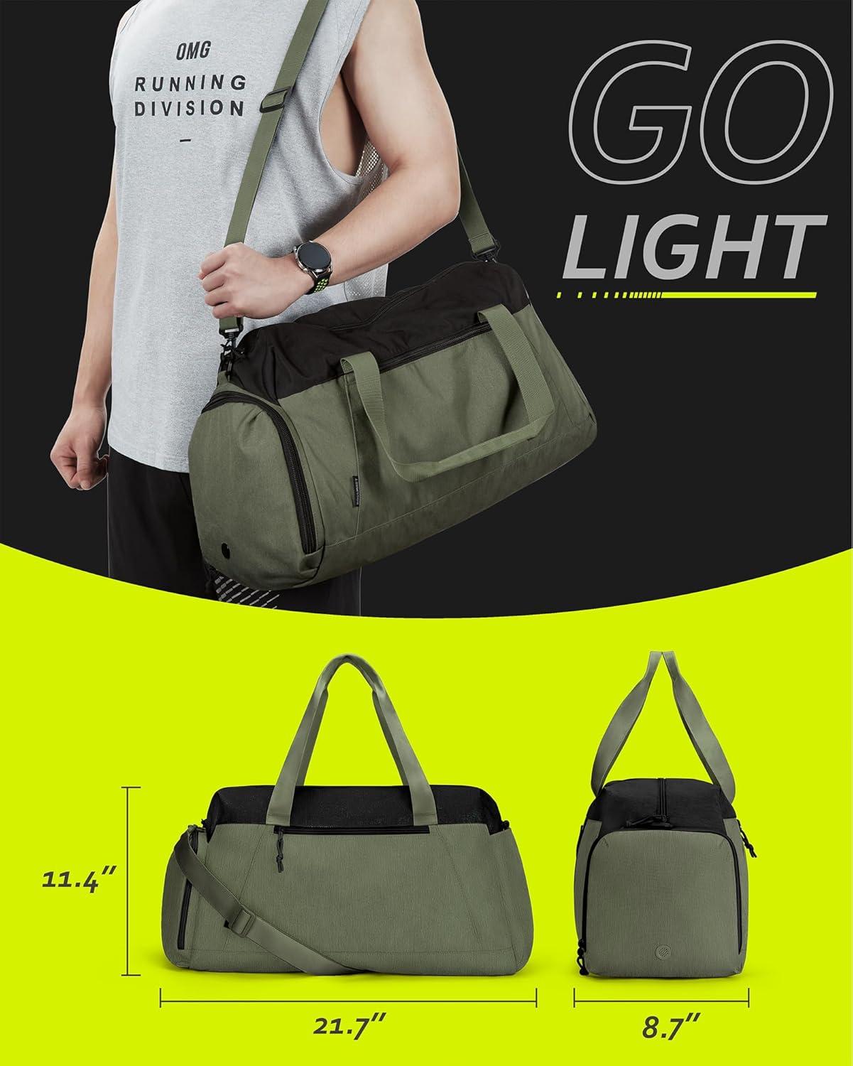 image:imageBAGSMART Gym Bags for Men Women Foldable Travel Duffle Bag Lightweight Weekender Duffel Bag With Shoe Compartment Water Resistant Workout Duffle Sports Bag for Travel Yoga BlackArmy Green