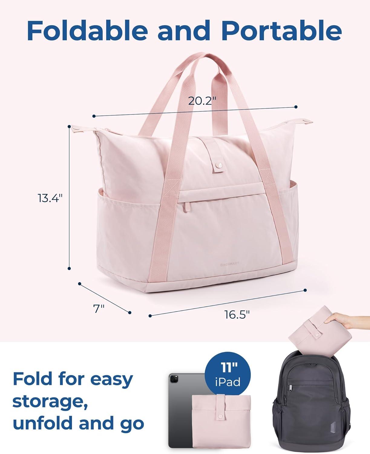 image:imageBAGSMART Personal Item Travel Bag For Spirit Airlines 23L Lightweight Gym Bag for Women Foldable Duffle Bag Weekender Overnight Bag for Travel GymPink