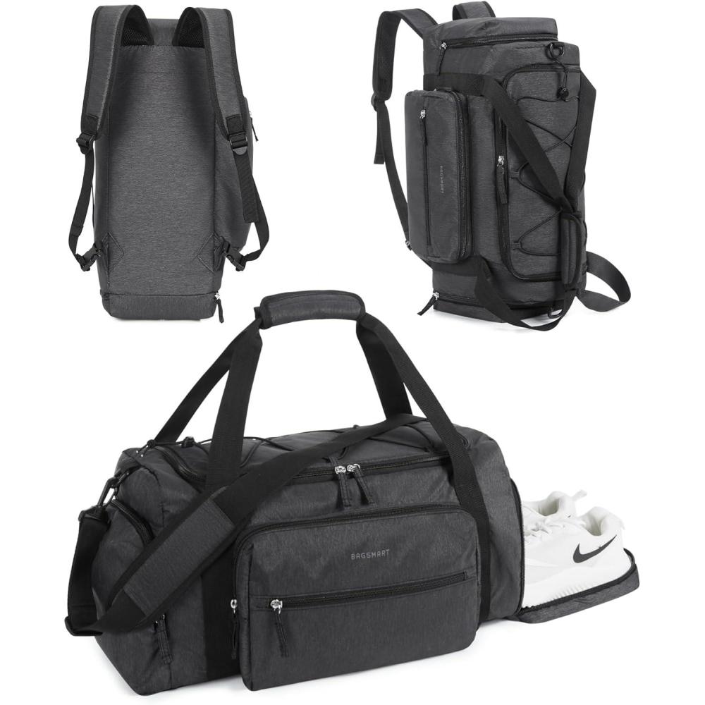 image:imageBAGSMART 4IN1 Gym Bag for Women TSA Lightweight Duffle Bag for Travel with Shoe Compartment amp Wet Pocket 30L Carry On Weekender Bags for WomenWater Resistant Travel Duffel BackpackCamelEBlack