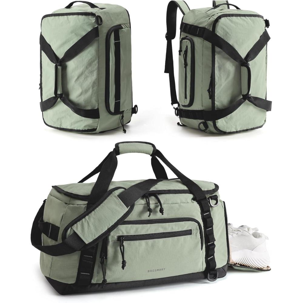 image:imageBAGSMART 4IN1 Gym Bag for Women TSA Lightweight Duffle Bag for Travel with Shoe Compartment amp Wet Pocket 30L Carry On Weekender Bags for WomenWater Resistant Travel Duffel BackpackCamelJGreenish Gray