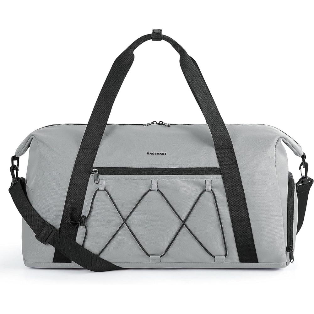 image:imageBAGSMART Gym Bag With Shoe Compartment amp Wet Pocket Lightweight Sports Travel Duffel Bag Carry On Bag Weekender Overnight Bag Water Resistant Sports Gym Tote Bags Swimming Yoga Almond OilGrey