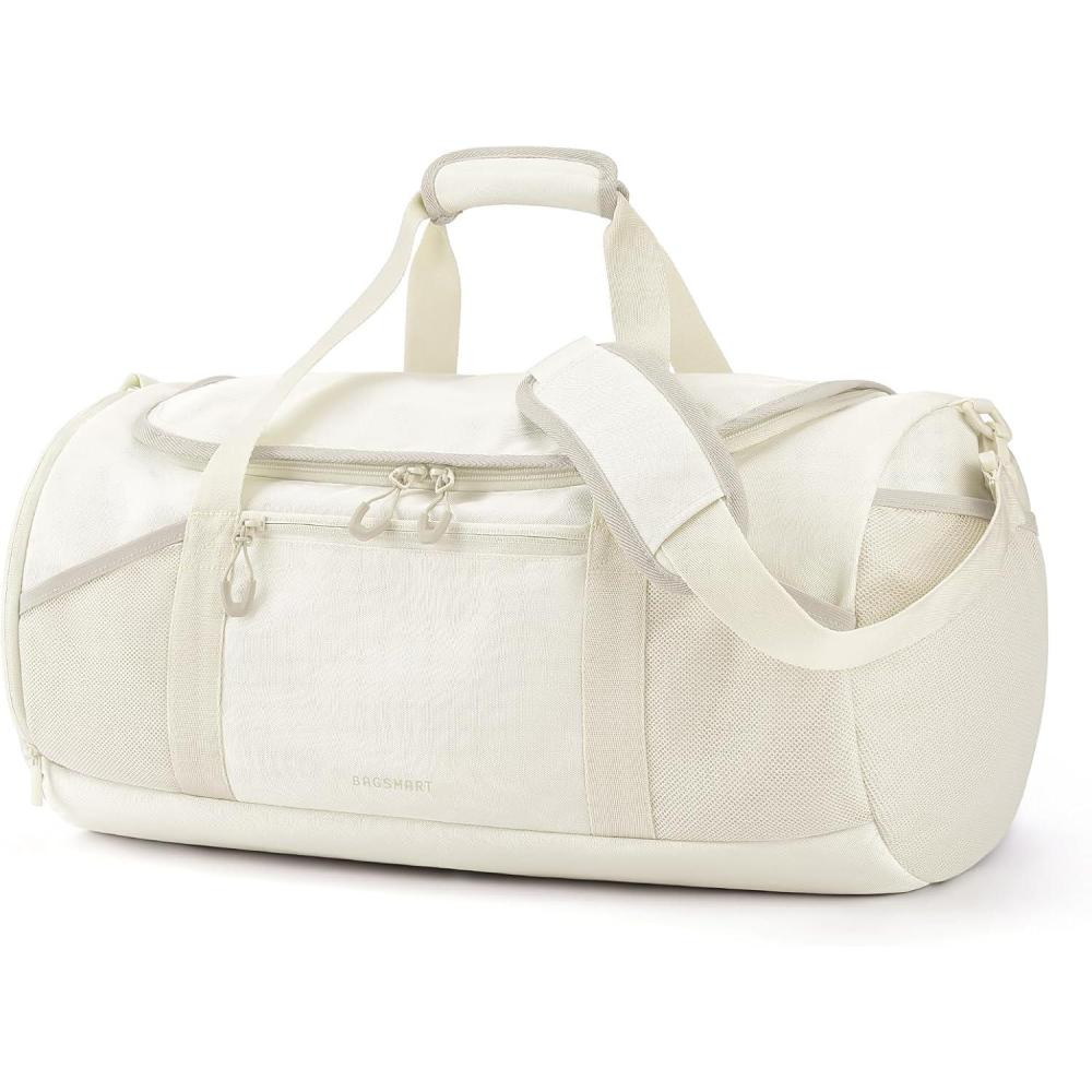 image:imageBAGSMART Gym Bag for Men amp Women Lightweight Duffel with Shoe Compartment Weekender Bags with Wet Pocket Workout Overnight Carry on for Travel BeigeBeige