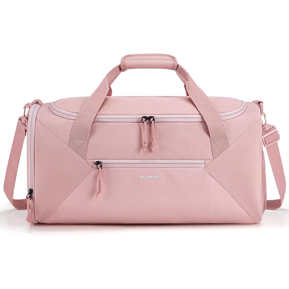 image:imageBAGSMART Gym Bag for Women 36L Small Sports Duffle Bag With Shoe Bag Lightweight Overnight Weekender Travel Duffel Bag Water Resistant Workout Sports Bag for Travel Pink