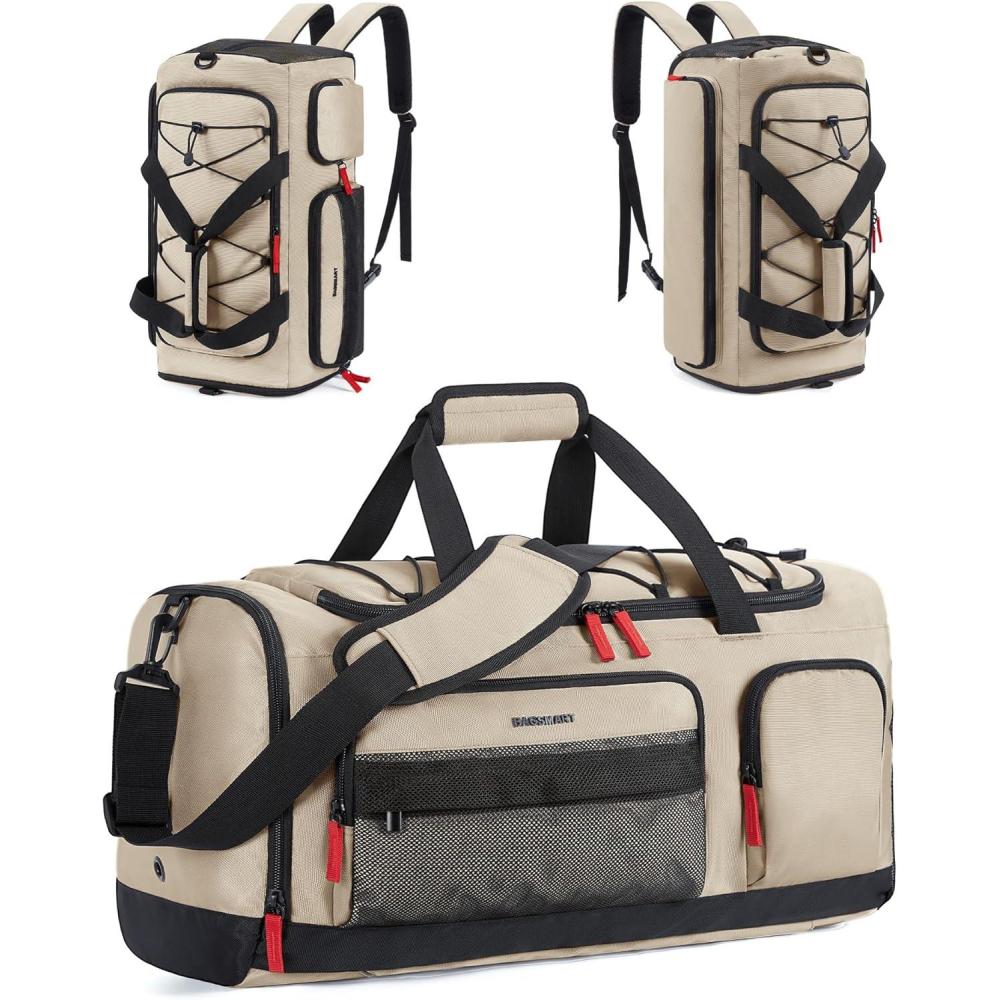 image:imageBAGSMART Gym Bag for Women amp Men 35L Sports Travel Duffel Bag with Shoe CompartmentAntiTheft Carry On Weekender Bag for Airplane Water Resistant Workout Overnight Backpack for Travel GymGreyKhaki