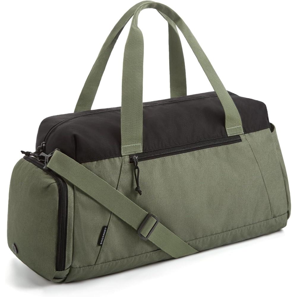 image:imageBAGSMART Gym Bags for Men Women Foldable Travel Duffle Bag Lightweight Weekender Duffel Bag With Shoe Compartment Water Resistant Workout Duffle Sports Bag for Travel Yoga BlackArmy Green
