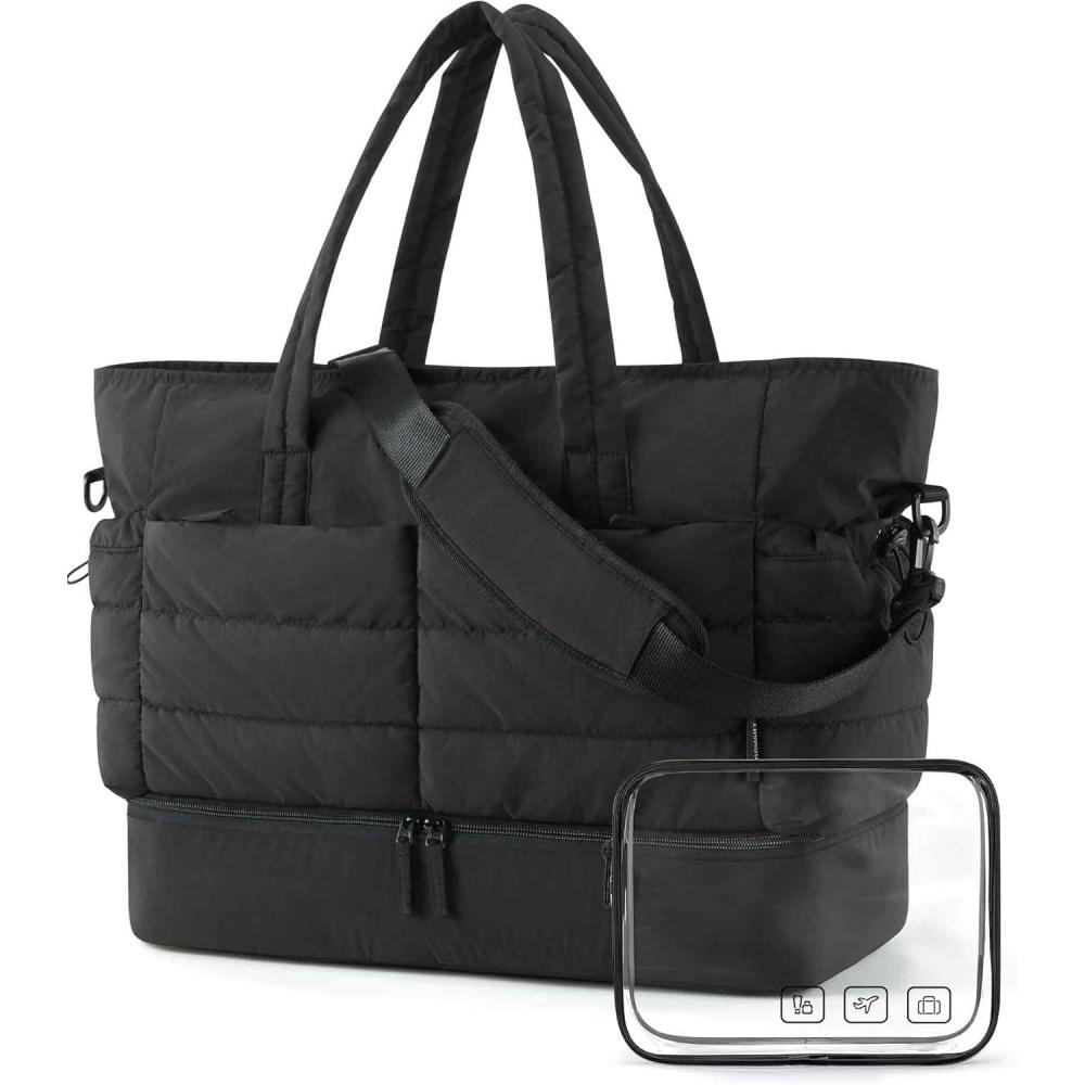 image:imageBAGSMART Large Travel Duffel Bag with Shoe Compartment Puffer CarryOn Gym Weekender Bag for Women CharcoalCharcoal