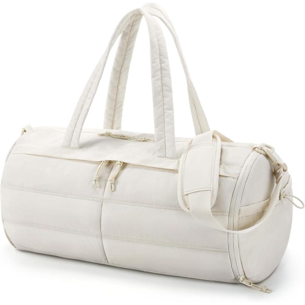 image:imageBAGSMART Puffer Gym Bag for Women Lightweight Duffel with Shoe Compartment Weekender Bags with Wet Pocket Workout Overnight Carry on for Travel BeigeBeige