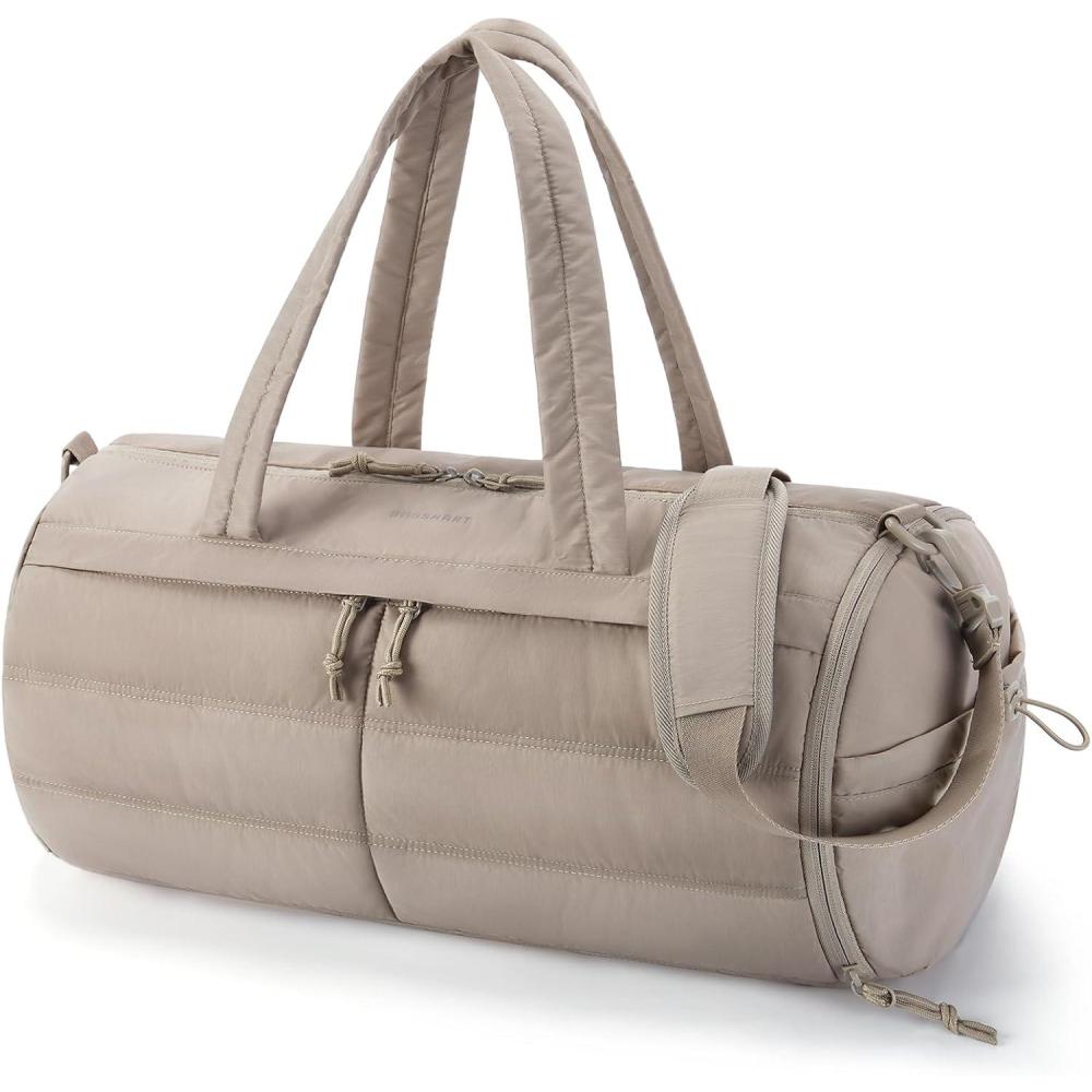 image:imageBAGSMART Puffer Gym Bag for Women Lightweight Duffel with Shoe Compartment Weekender Bags with Wet Pocket Workout Overnight Carry on for Travel BeigeCamel