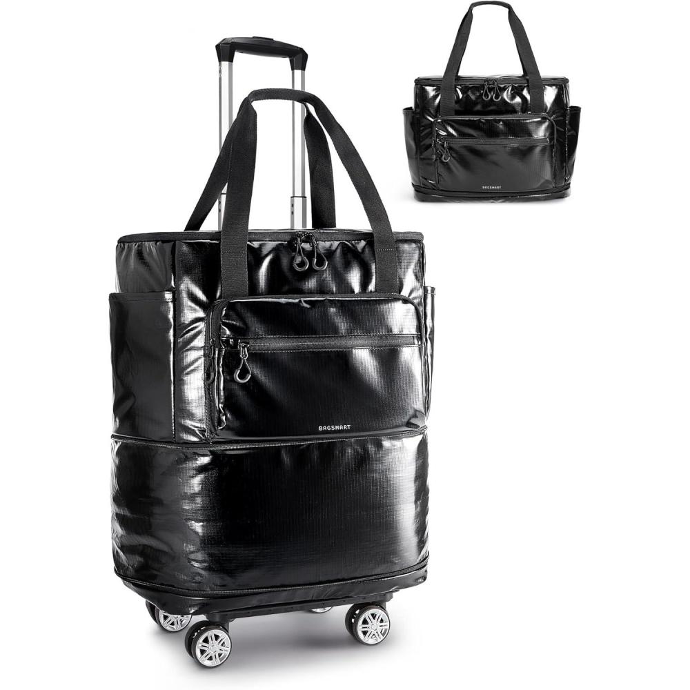 image:imageBAGSMART Rolling Duffle Bag with Wheels 48L Expandable Carry on Luggage Bag Large Tote with Detachable Wheels for Travel Grocery Moving BlackBlack