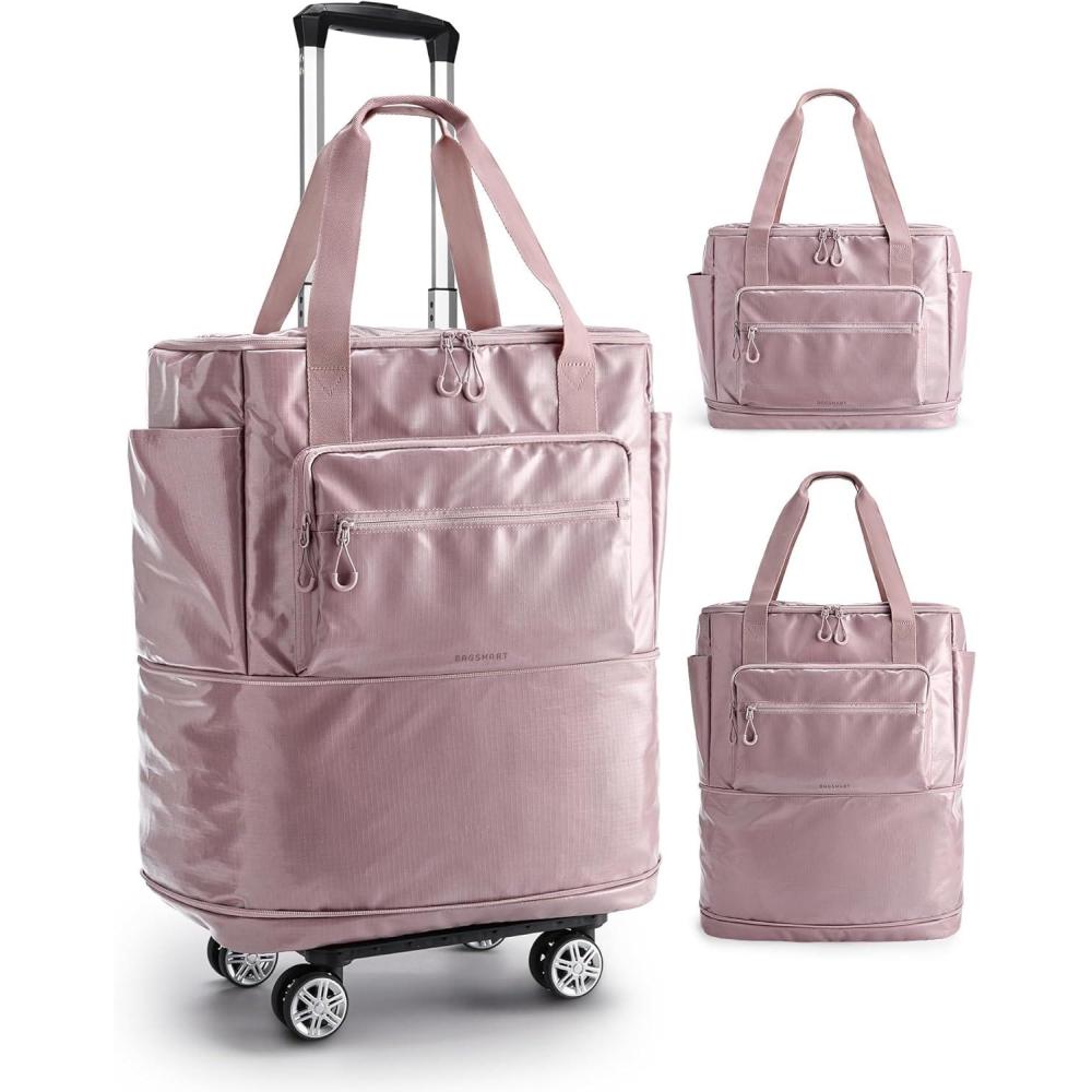 image:imageBAGSMART Rolling Duffle Bag with Wheels 48L Expandable Carry on Luggage Bag Large Tote with Detachable Wheels for Travel Grocery Moving BlackPurple