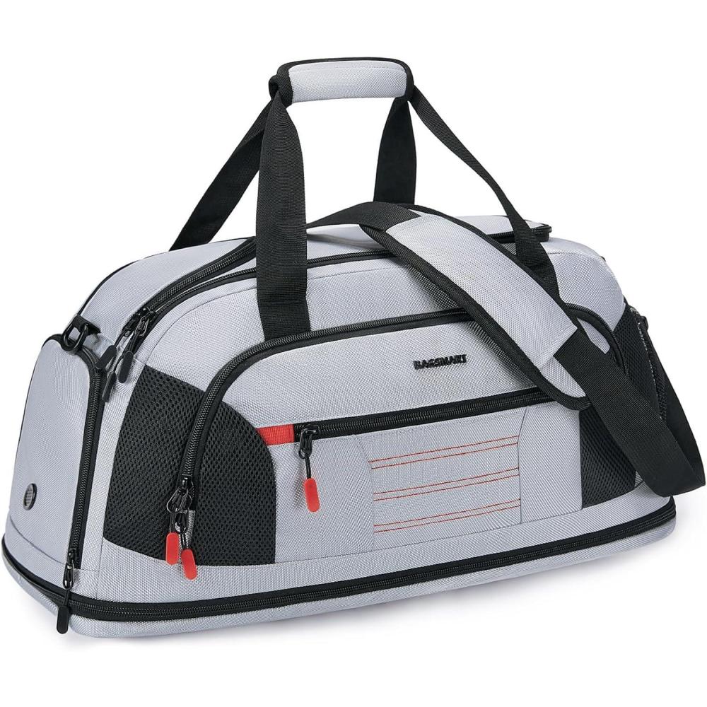 image:imageGym Bag for Men Women BAGSMART Expandable Sports Travel Duffel Bag Lightweight Workout Bag with Shoe Compartment amp Wet Pocket Water Resistant Weekend Overnight Duffle Bag for Travel Gym Grey