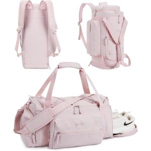 BAGSMART 4-IN-1 Gym Bag for Women, TSA Lightweight Duffle Bag for Travel with Shoe Compartment & Wet Pocket, 30L Carry On Weekender Bags for Women,Water Resistant Travel Duffel Backpack,Camel(G-Light pink)