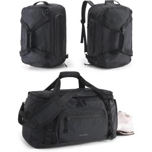 BAGSMART 4-IN-1 Gym Bag for Women, TSA Lightweight Duffle Bag for Travel with Shoe Compartment & Wet Pocket, 30L Carry On Weekender Bags for Women,Water Resistant Travel Duffel Backpack,Camel(H-Jet Black)