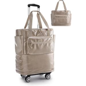 BAGSMART Rolling Duffle Bag with Wheels, 48L Expandable Carry on Luggage Bag, Large Tote with Detachable Wheels for Travel Grocery Moving, Black(Camel)