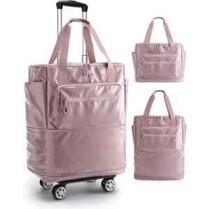 BAGSMART Rolling Duffle Bag with Wheels, 48L Expandable Carry on Luggage Bag, Large Tote with Detachable Wheels for Travel Grocery Moving, Black(Purple)