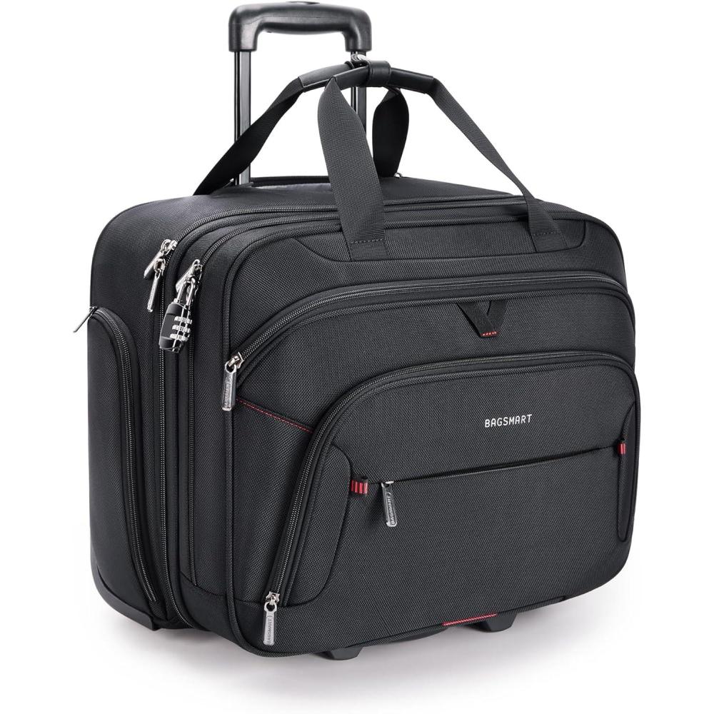 image:imageBAGSMART Rolling Laptop Bag Briefcase with Wheels Fits 173 Inch Laptop Computer Overnight Rolling Bag with TSA Lock for TravelMenWomen BlackBlack